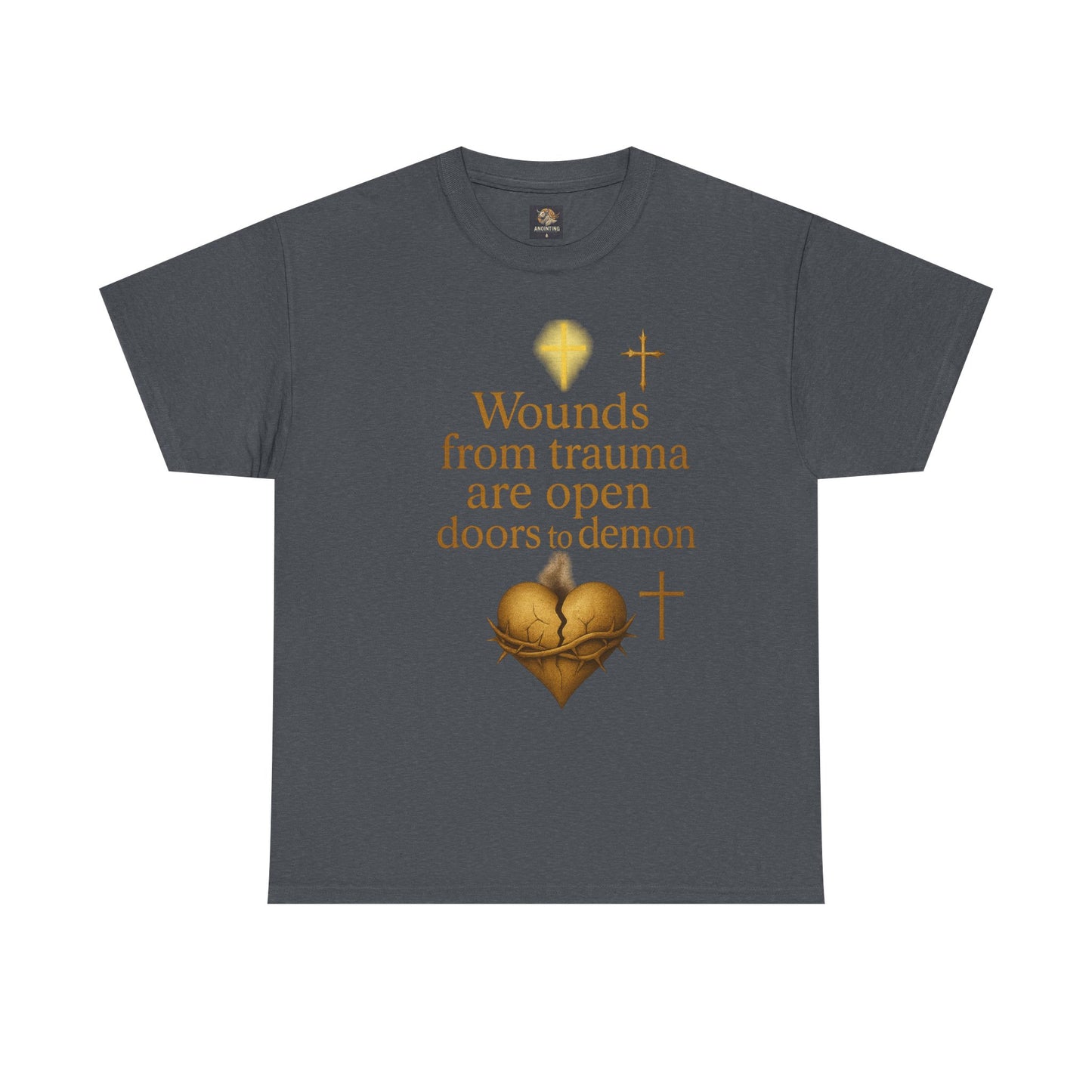 Christian Heavy Cotton Tee - 'Wounds From Trauma Are Open Door to Demons'