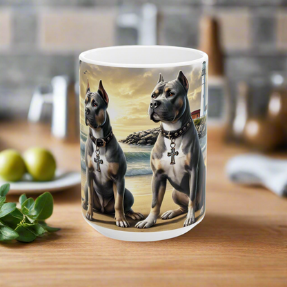 Mug - Dogs by the Ocean Lighthouse Scene