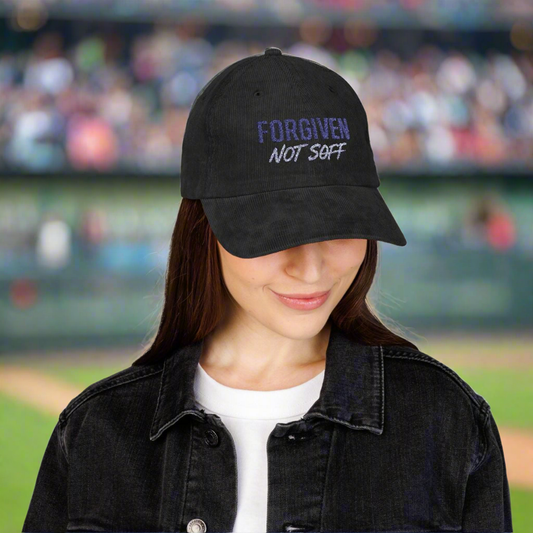 Cap FORGIVEN NOT SOFT Christian Embroidered Vintage Corduroy