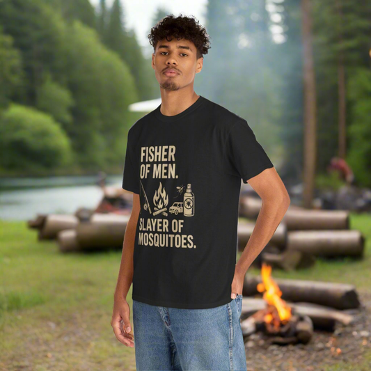 "Fisher of Men. Slayer of Mosquitoes." Campfire Faith Tee
